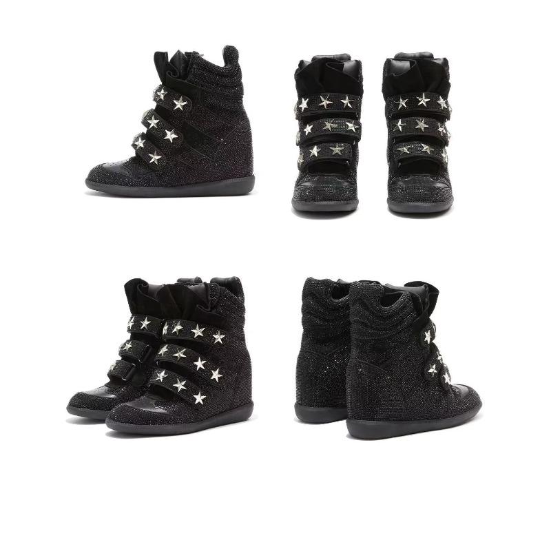 High Hidden Wedge Sneakers Rhinestone Star Studded Sole Casual Shoes Street Fashion Women Party