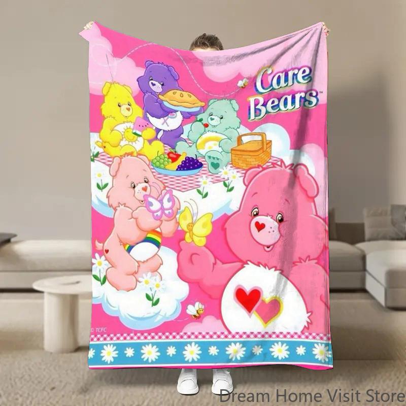 Cute Rainbow Bears Anime Flannel Blanket Pikachu Figures Home Sofa Lunch Break Blankets Children Student Blankets Nap Cover Kids