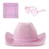 Pink Glitter Cowboy Hat Three-piece Set, Western Cowboy Glitter Cowboy Hat, Halloween Composite Cowboy Hat