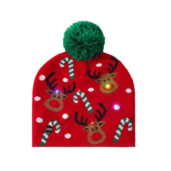 Knitting Hat With Led Lights Santa Claus Deer Christmas Tree