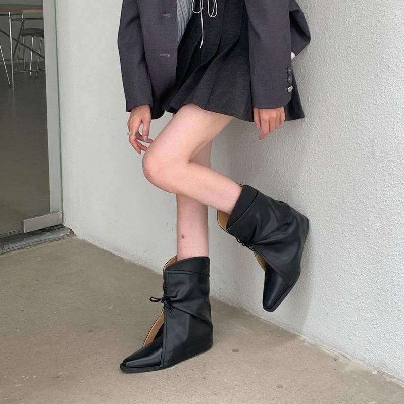 Fashion 2025 New Style Women's Cowboy Boots Pointed Toe Thick Heel Female Short Boots Large Size Bow Trouser Boots for Women