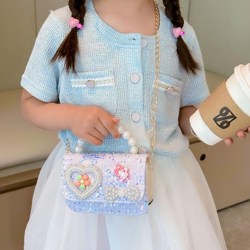 Cute Children's Bag Sequin Underarm Bag 2024 Messenger Bag  Girl
