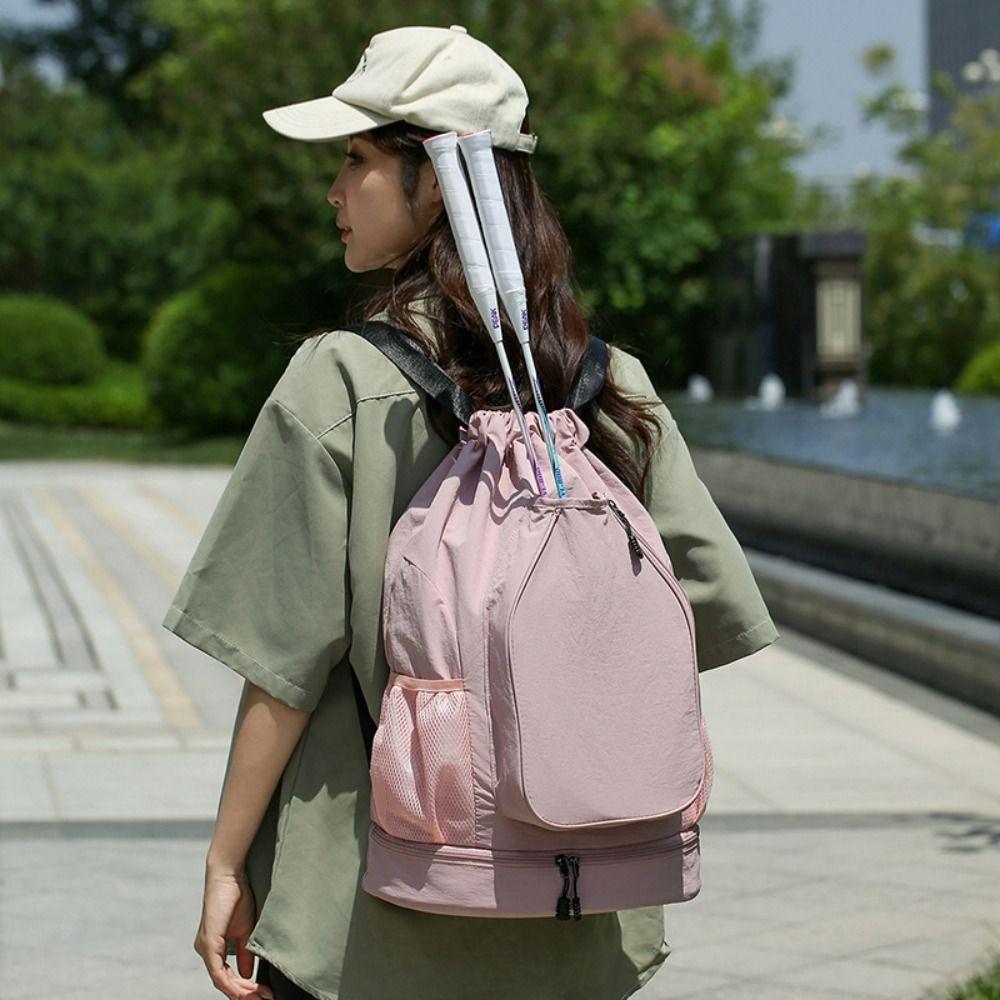 With Shoes Pocket Tennis Racket Backpack 2 Rackets Drawstring Fitness Bag  Outdoor Sports