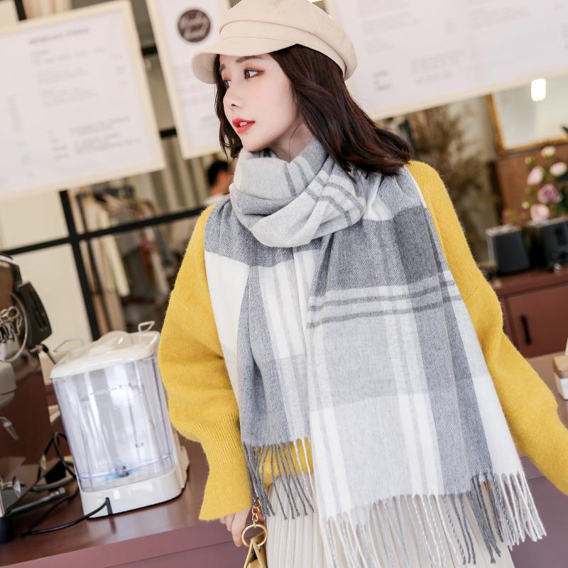 Large Plaid Wool Scarf for Women Koream Autumn Warm Shawls and Wraps Pashmina Winter Wool Scarves Blanket Echarpe Stole Ladies