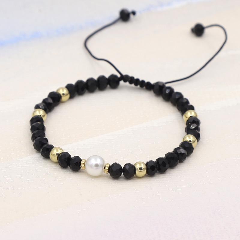Colorful Crystal & Faux Pearl Adjustable Bead Bracelet, 6mm Beads