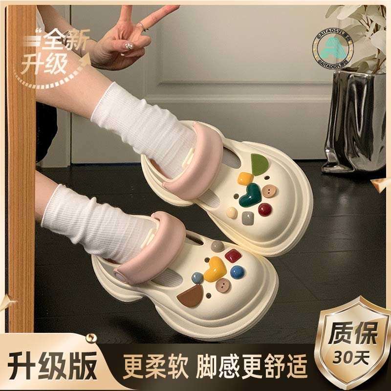 Sweet Bow Platform Hole Shoes Women's Spring and Summer 2025 New Outer Wear Heightening Rhinestone Bag Head Half Slippers