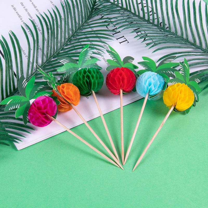 50pcs Hawaiian Luau Cocktail Picks Coconut Palm Tree Food Stick Cupcake Topper Tropical Summer Birthday Party Decor Supplies