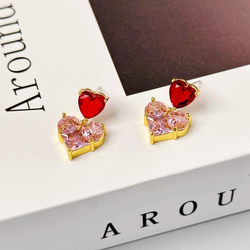 French Design Sweet Love Zircon Earrings High-End Stud Earrings Women