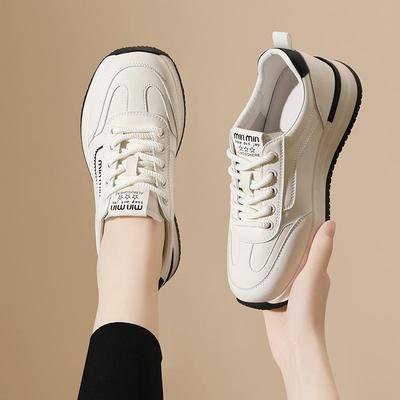 Sneakers da Donna in Vera Pelle - Primavera/Autunno 2025, Versatili Bianche, Suola Spessa, Scarpe Casual da Donna Tipo "Dad Shoes"