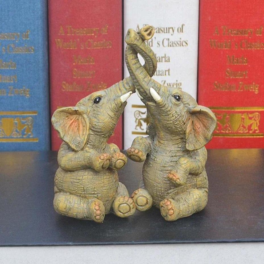 1 Pcs Elephant Couple Figurine Statue - Home Decor Elephant Ornaments For Desk Cupboard Props Gifting Accessory