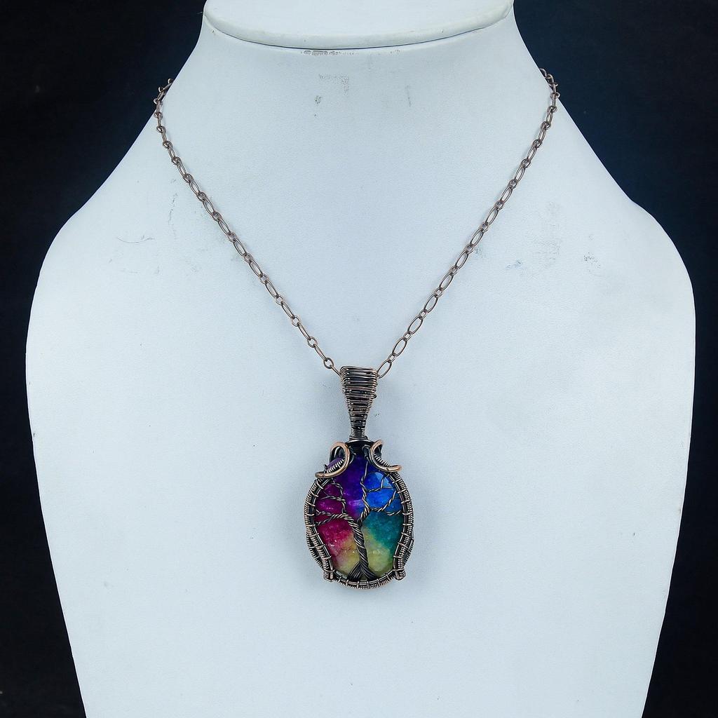 Rainbow Solar Quartz 999 Copper Wire Wrapped Pendant, Handmade Gemstone Pendant Jewelry, Gifts For Wife Brand New Pendant
