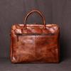 NZPJ Retro Handmade Top Layer Cowhide Leather Men's Handbag Vegetable Tanned Horizontal Computer Bag Zipper Briefcase