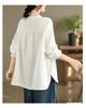 Women's 2025 Cotton Gauze Round Neck Long Sleeve Loose Embroidery Shirt