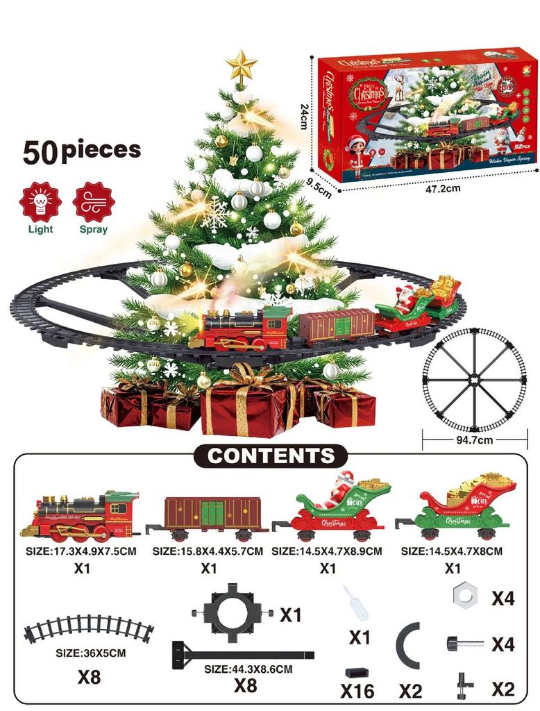Elektrische Zugstrecke Spielzeugauto Weihnachtsgeschenke Klassische Eisenbahn Lokomotive Waggons Modellspielzeug mit Lichtern Musik für Jungen Mädchen Kinder