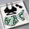 Dziewczęcy Trzyczęściowy Zestaw Kostiumów Kąpielowych Top na Szyję Bikini z Wiązaniem i Szorty Stroje Plażowe Kostiumy Kąpielowe dla Dzieci