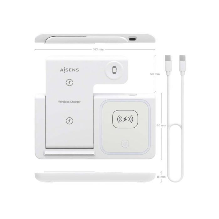 Chargeur sans fil - aisens - asch-15w3wc044-w - 15 w - usb-c - angle réglable - protection surtensions