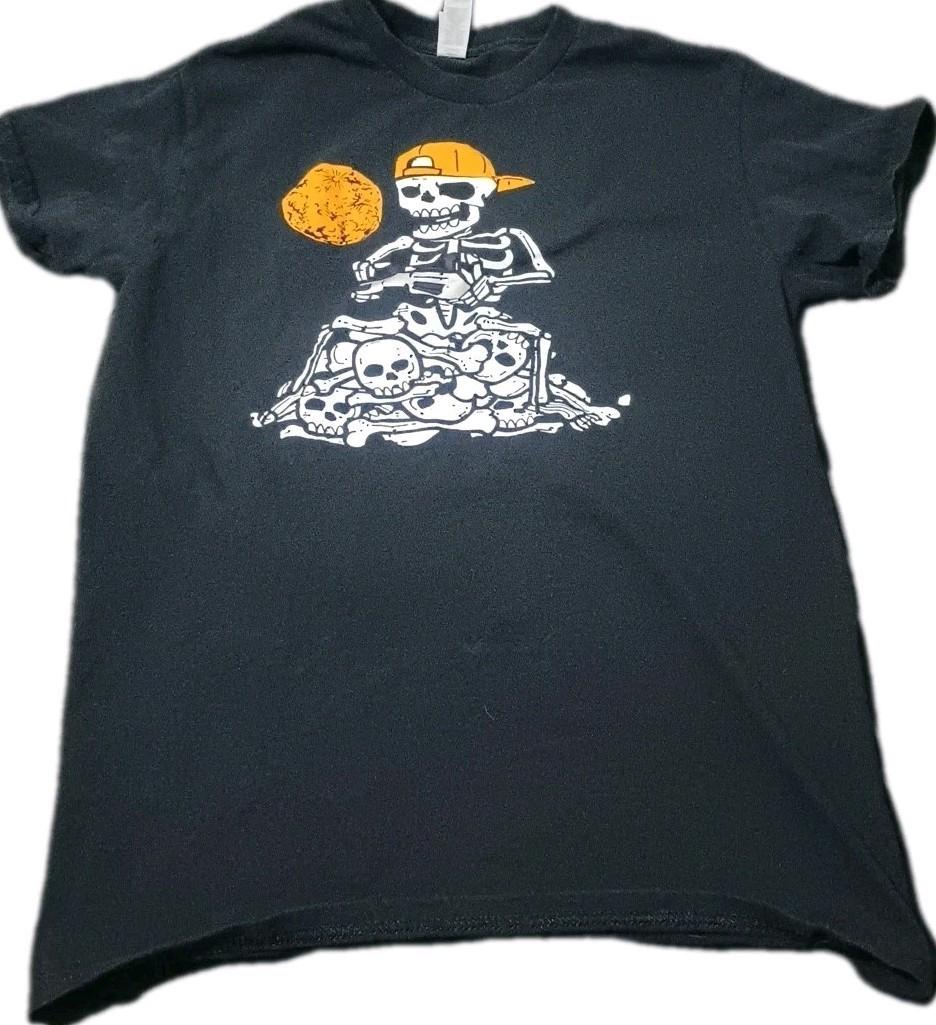 Skeleton wearing hat sitting on skeletons unisex small S