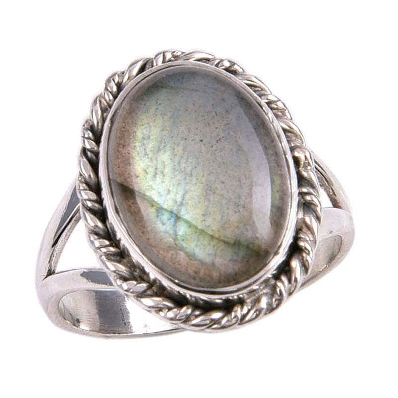 Natural Labradorite Gemstone 925 Solid Sterling Silver Jewelry Ring S.6.5 t7K94