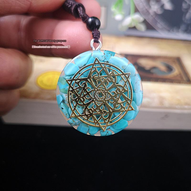 Trendy Crystal Epoxy Sweater Chain Pendant Necklace with Crushed Stone Resin - Perfect for Couples