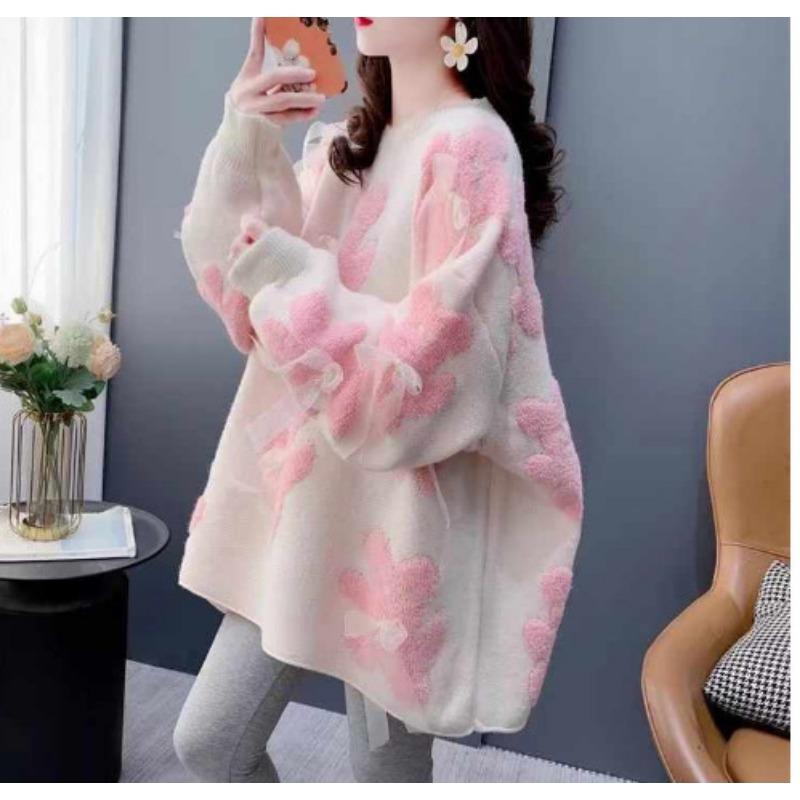 

Женский свитер средней и длинной длины, новый вязаный свитер на осень и зиму, свободный, ленивый, с круглым вырезом, топ с медведем one size fits all бежевый