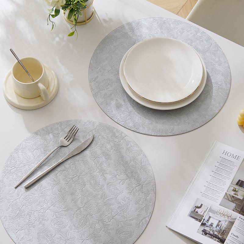 Light luxury simple embossed pattern leather placemat household heat insulation mat leather waterproof and oil-proof dining table mat anti-scalding