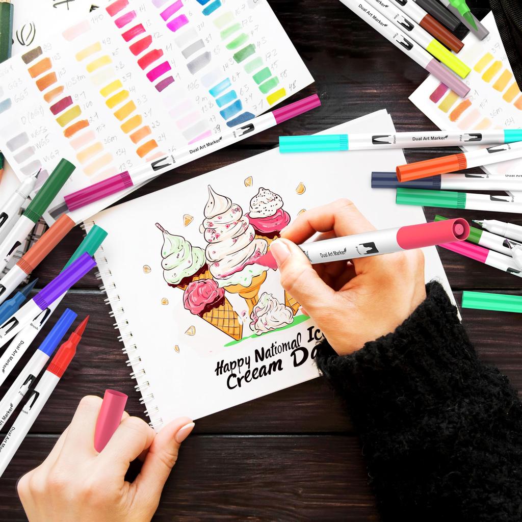 12-120 Farben Marker Set Doppelspitze Pinselstift Feine Spitze Malen Aquarell Kunst Marker Stifte für Manga Kunst Zeichenzubehör