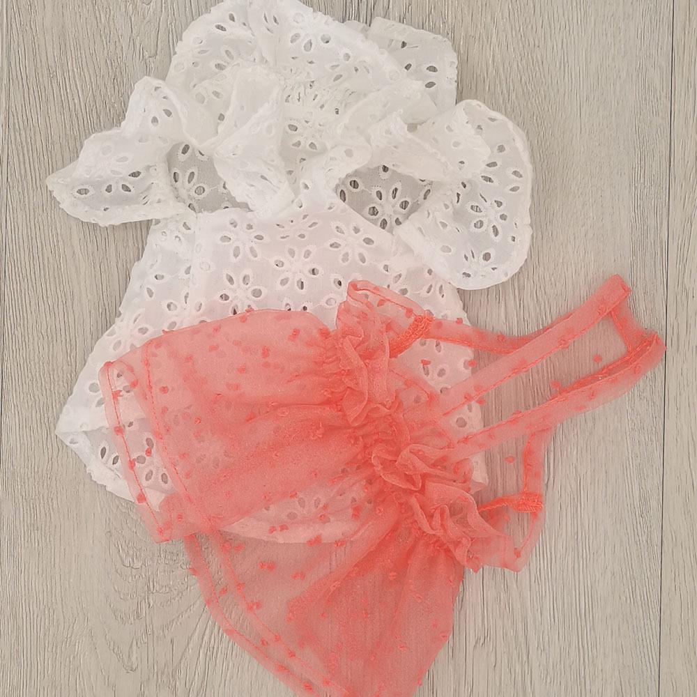 Pet Tulle Dress: Cotton Hollow-Out Lace Top with Flutter Sleeves & Ruffle Collar