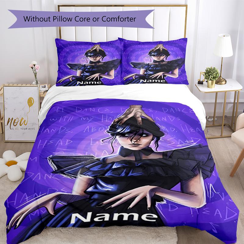 3pcs Custom Name Wednesday Bedding Set Duvet Cover Closure Includes 1 Duvet Cover & 2 Pillowcases, Soft and Comfortable for All Seasons.