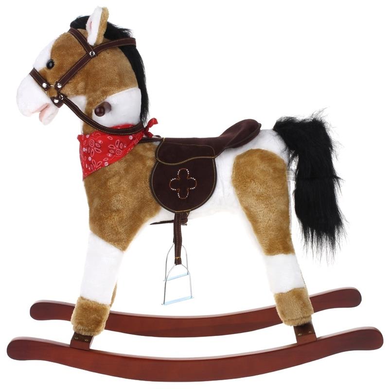 Interactive Rocking Horse Neighs Wagging Tail Cowboy Scarf Beige and White