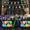 Neon Glow Birthday Party Decorations Tablecloth, 3Pcs Disposable Glow in The Dark Party Tablecover Supplies, Neon Graffiti Theme Party Decorations