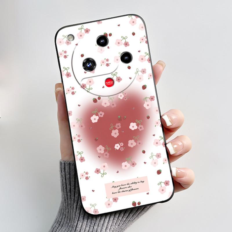 Coque Motif Imprimé Pour ZTE Nubia Focus 2 5G Coque Arrière Silicone Souple Noire Coque Mignonne Fleur Cartoon
