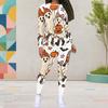 Women Plus Size Cartoon Printed Round Neck Long Sleeve Top Fitted Pants Two Piece Set