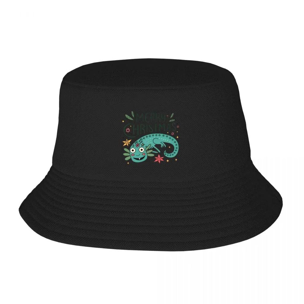 New Cute Axolotl Surrounded By Christmas Things Bucket Hat Horse Hat Fluffy Hat Black Trucker Cap Unisex Cap Womens