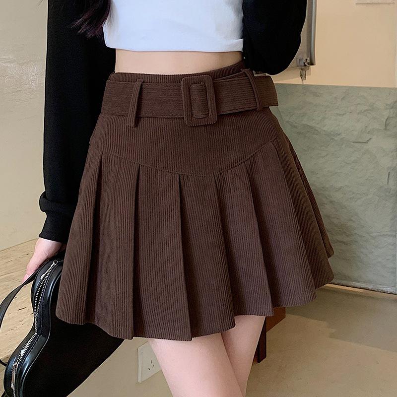 

Женская приталенная плиссированная миди-юбка из вельвета 2023 - А-силуэт, стиль колледжа, юбка, подчеркивающая талию S