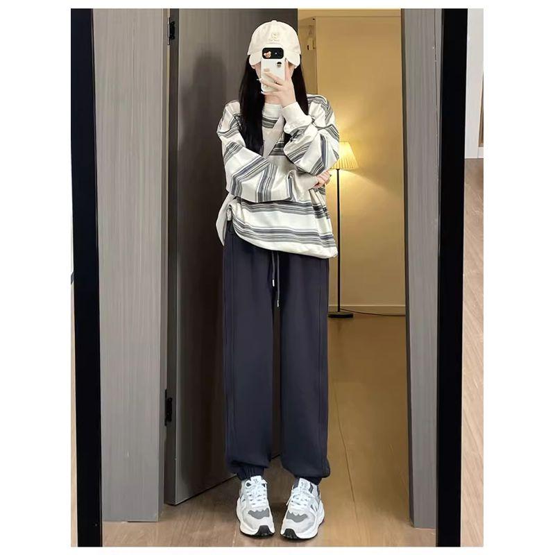 

American-Style Sports Pants for Women, New Spring Model, Plus-Size, Loose Fit, Slimming Casual Pants, Jogger Wide-Leg Sweatpants for Plus-Size Women Dark gray L