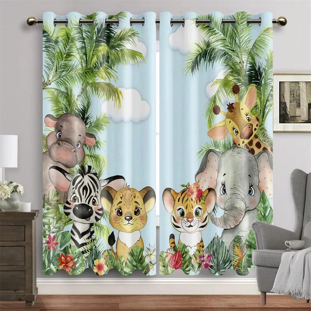 3D Cartoon Animal Jungle Lion Elephant Tree Window Curtain Blinds For Living Room Kids Bedroom Bathroom Kicthen Door Home Decor2
