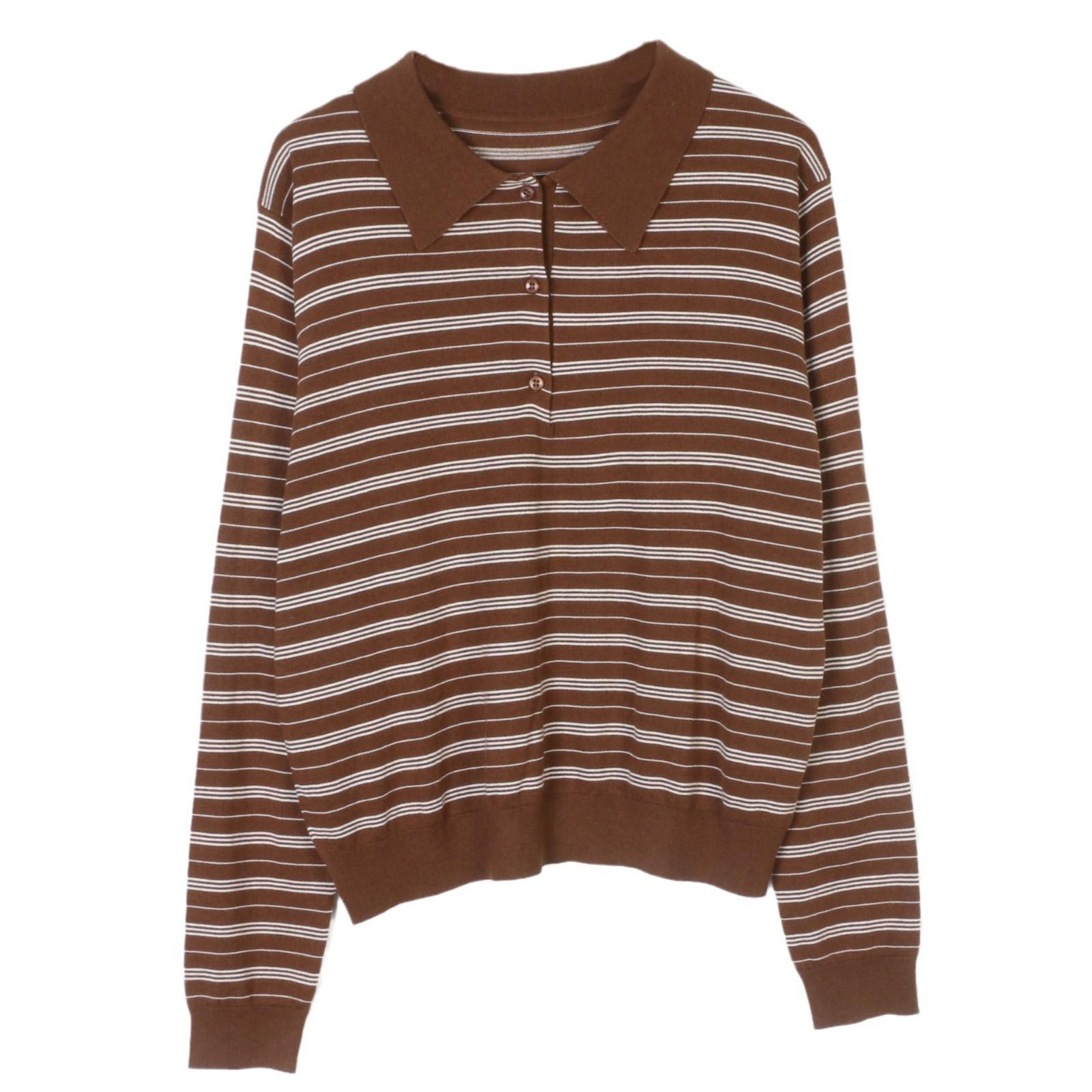 

Korean-Style Striped Polo: 2024 Autumn Casual & Versatile Long Sleeve Knitwear Medium
