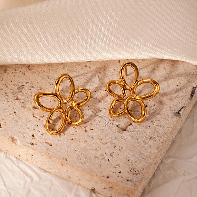 Gold Spiral Floral Stainless Steel Earrings: Elegant Lightweight Design for Women