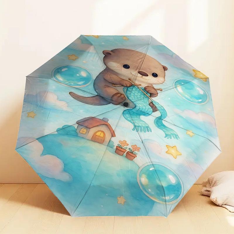 Adorable Otter Knitting Mermaid Tail Umbrella: Perfect for Outdoor Adventures, Auto-Opening & Closing, Lightweight and Durable, Ideal as a Gift 066
