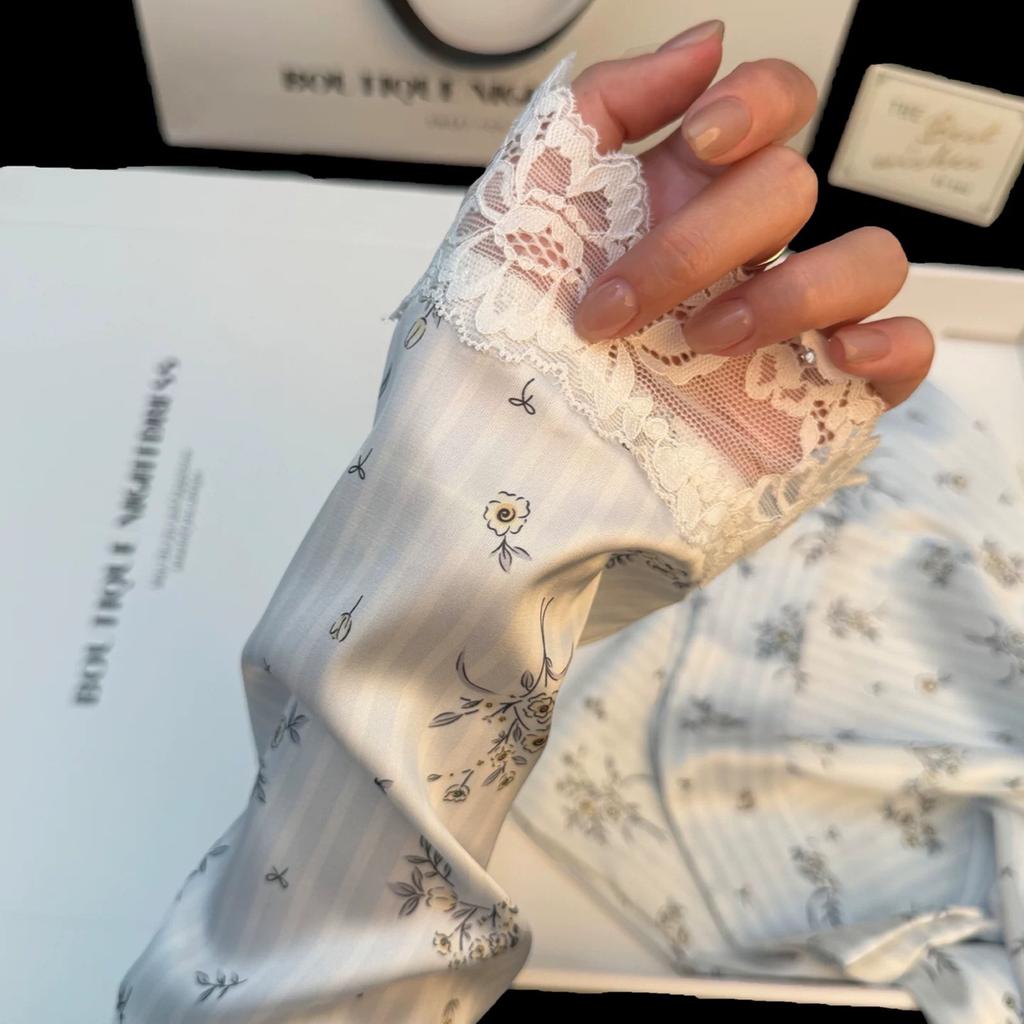 [Spring Sleep Without Awakening] 11 New Spring/Summer Long-Sleeve Ice Silk Pajamas for Women, Southern French High-End Small Floral Loungewear