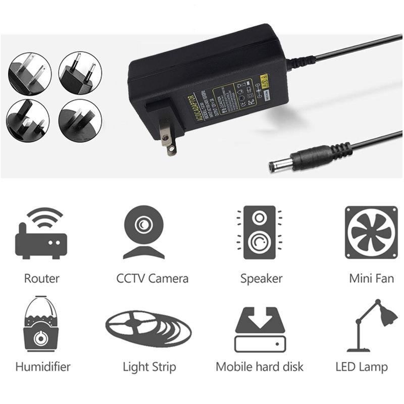 12V 4A Power Supply Adapter US EU AU UK Plug in DC Converter 100-240V AC to DC 12V 48W 4000mA Chargerfor CCTV LED Strip Light