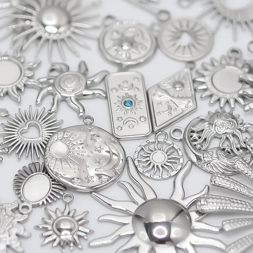 6pcs/Lot Metal Sun Pendant Sunset Sunshine Stainless Steel Charms For Jewelry Making Supplies Fashion Charm DIY Earring Necklace