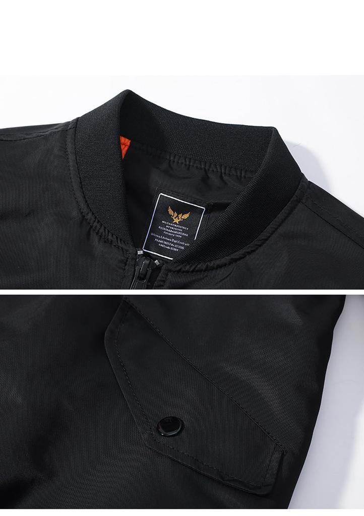 Light Jacket Blouson Motorcycle Jacket Stadium Jacket Thin Jumper Military Jacket Rider Windproof Outerwear Casual Large Size Black 4XL [Tiann] MA-1