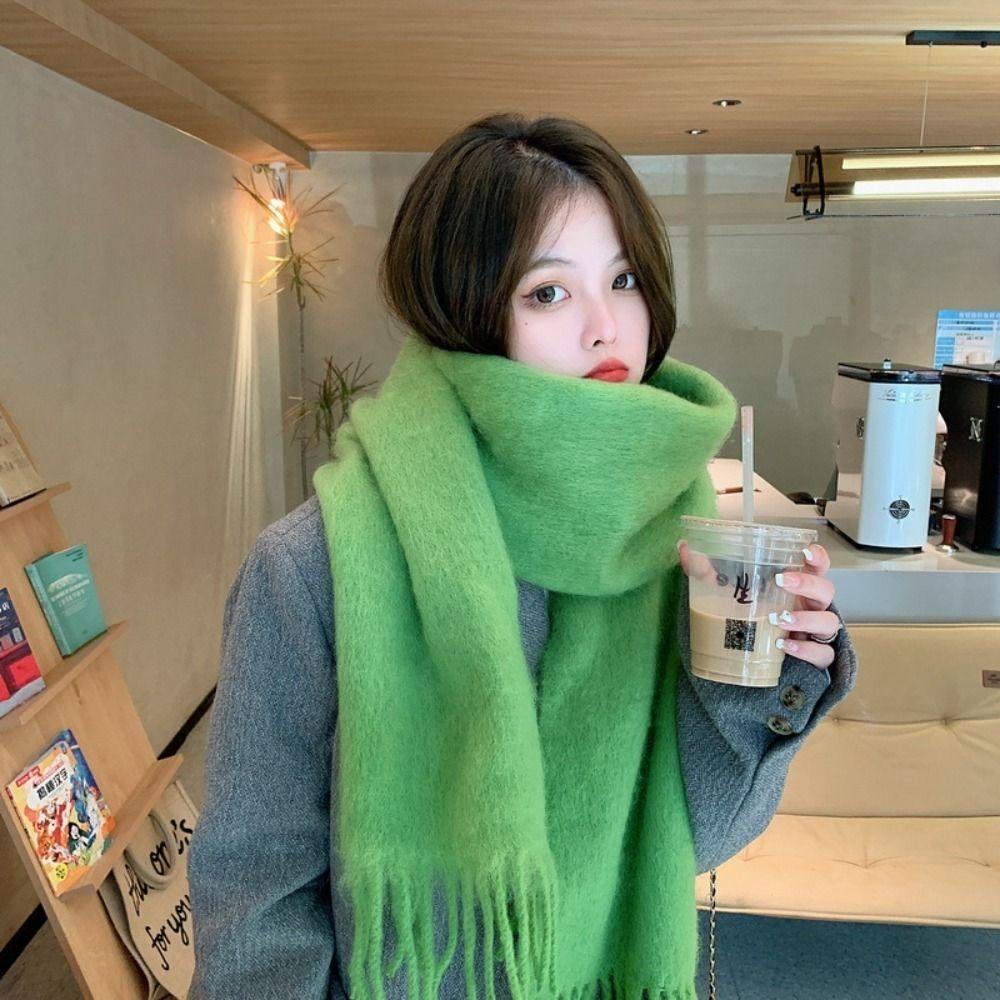 Fashion Warm Winter Cashmere Scarf Solid Color Soft Long Tassel Scarves Mohair Thickened Shawl Wrap Women