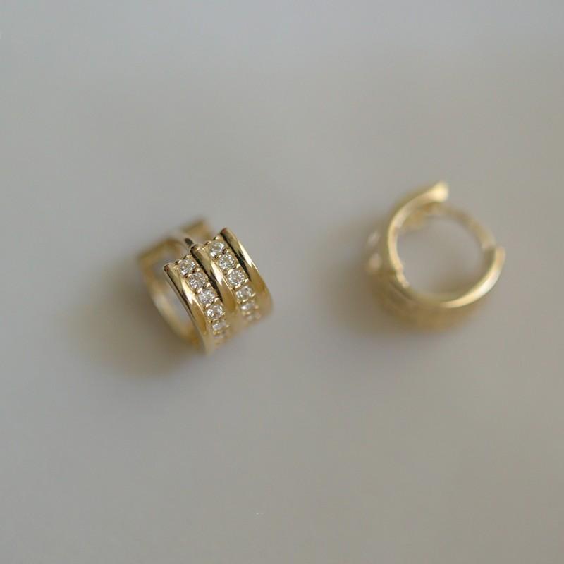 

925 Sterling Silver Plated 14K Gold Shining Double Row Zircon Earrings for Women High Quality Stylish Simple Jewelry Gold