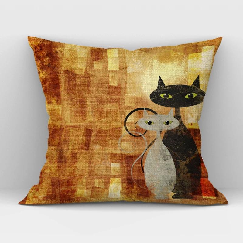 Black White Hand Painting Cat Cushion Cover Nordic Decoration Design Pillow Cover for Home Sofa Decor Cute Throw Pillow Case