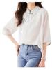 Atopddan Short Sleeve Chinese Button Summer Chiffon Blouse with Casual Top for Work or Casual Size XL Women's Shirt, Embroidery, Wear, White,