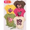 Five-piece set Elegant short-sleeved shirt for women Leopard print heart print round neck women's casual sportswear T Shirt Suitable for spring and