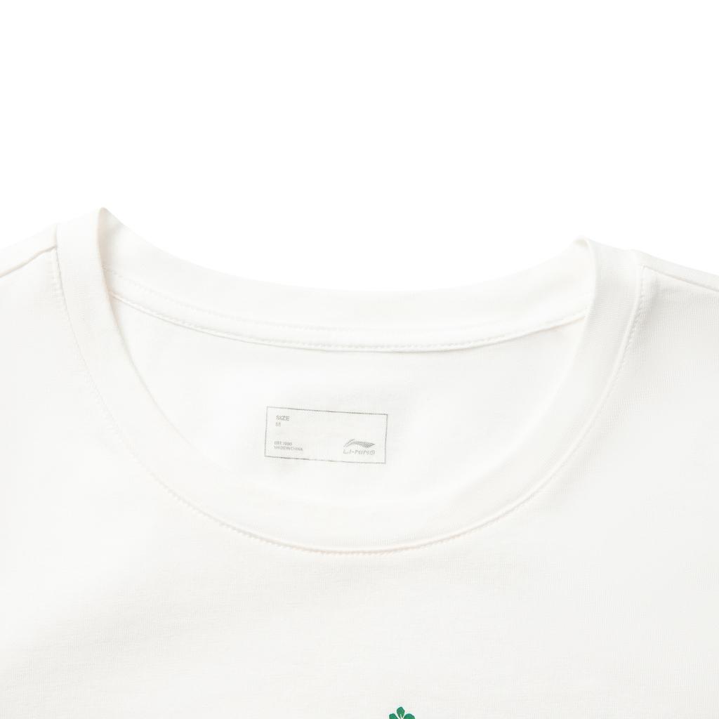 Li-Ning Sports Lifestyle Series Letter Round Neck Breathable Versatile Short Sleeve T-Shirt Women Tops Off-White AHSV410-1