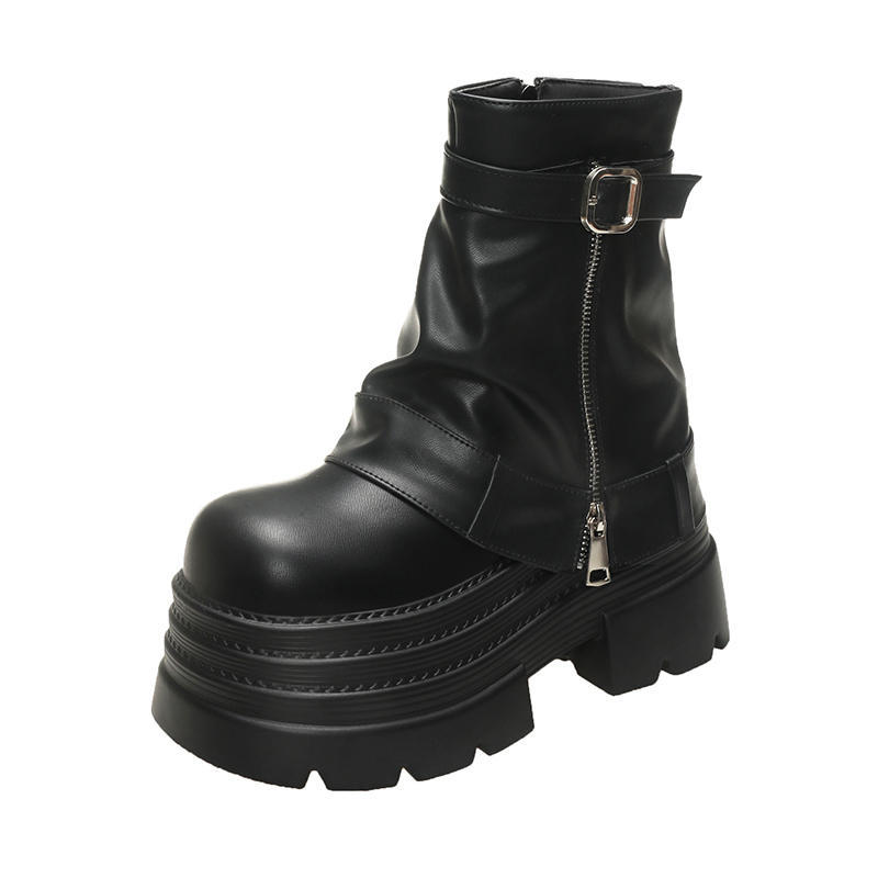 Fashion Comemore 10cm Height Increase Ankle Boots for Women Autumn Platform Punk Style Motorcycle Botines High Heel Western Botas Female